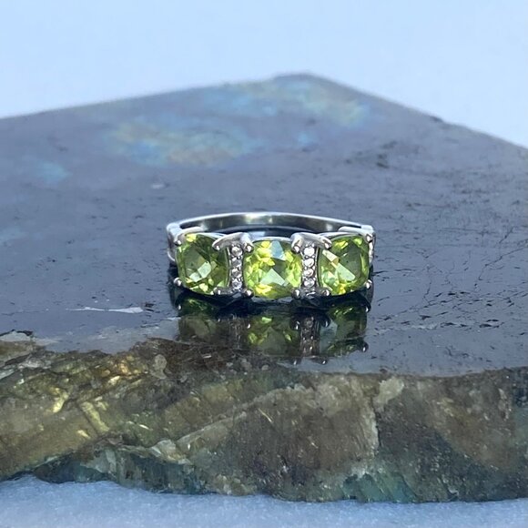 Sterling Silver 925 Prong Set Cushion Cut Peridot Multi Gemstone Ring 8.5 - Picture 2 of 16